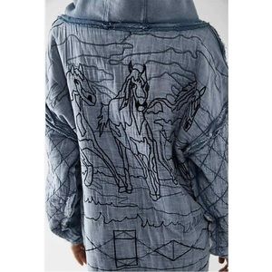 Free people drive that train quilted horses hoodie